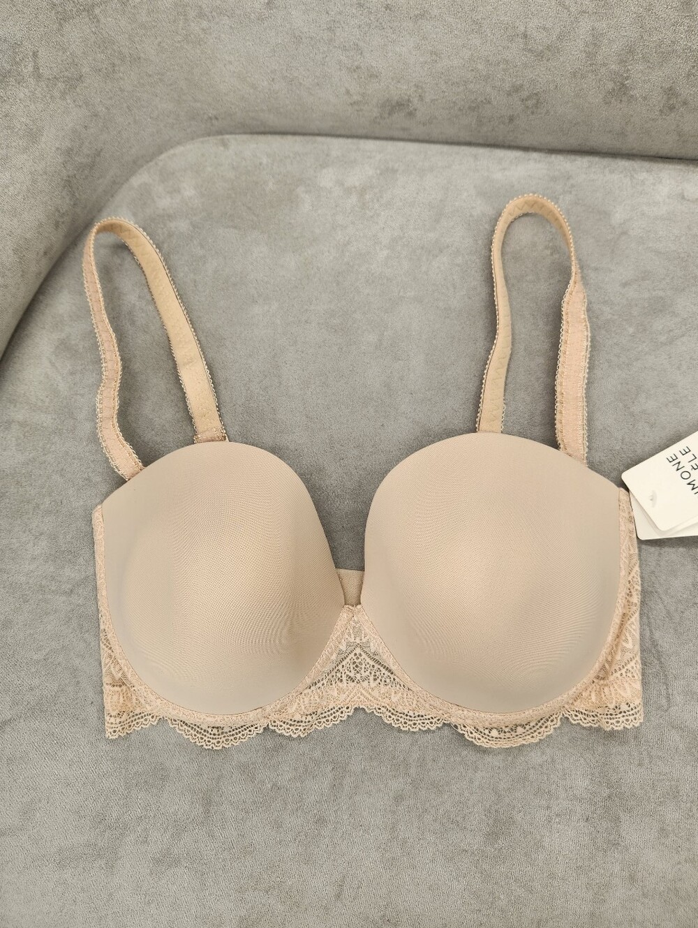 Simone Perele Bra 34F Cream Pastel Karma Strapless Plunge Underwired New $110